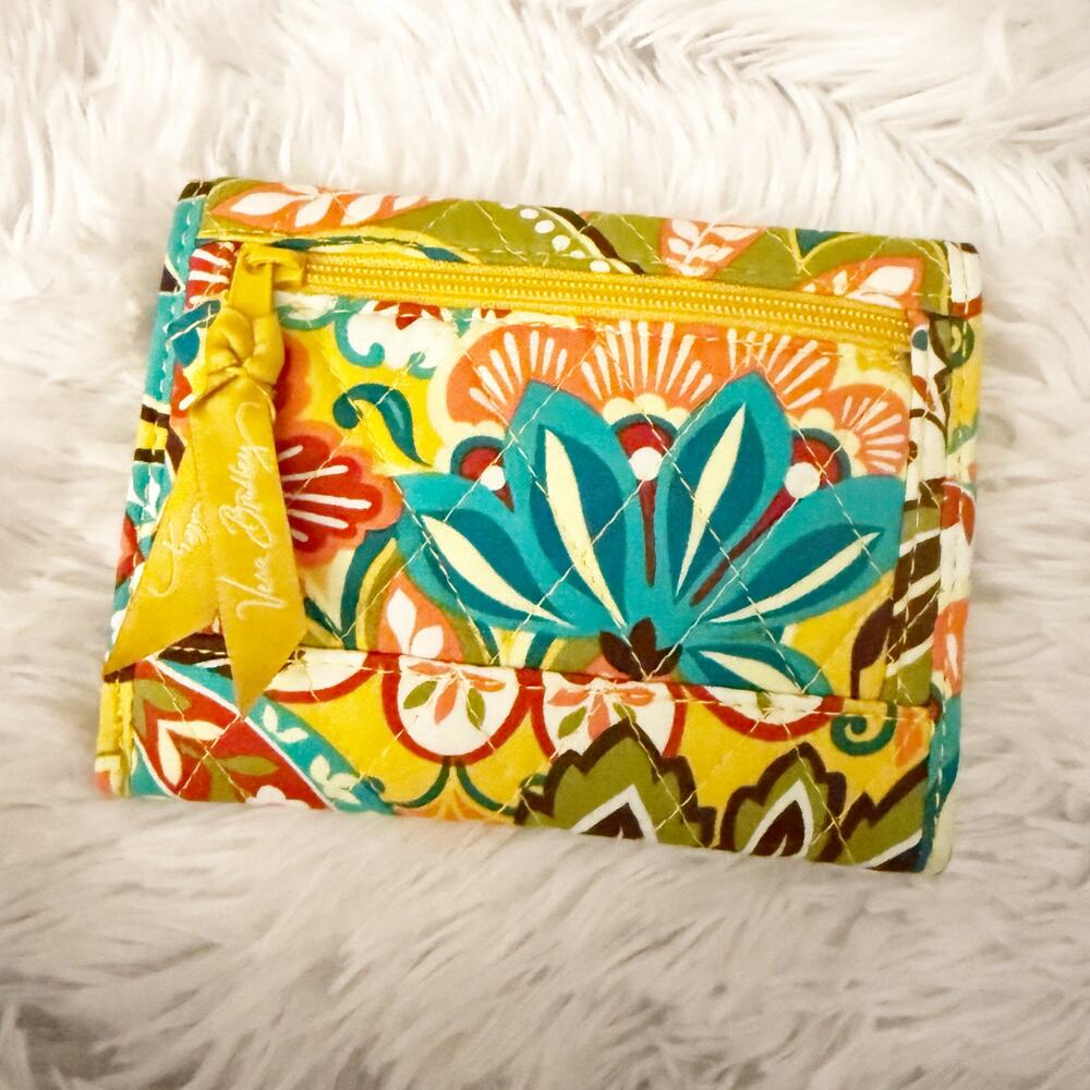 VERA BRADLEY | Provencal Euro Wallet Yellow Teal Red Multi Paisley Tri-fold - Picture 3 of 10